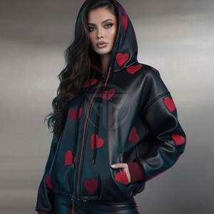 Sweat à capuche en cuir pour femme - Design équilibré, port confortable, style luxueux, intérieur doux, look élégant, coupe-vent et respirant - Product Image 4