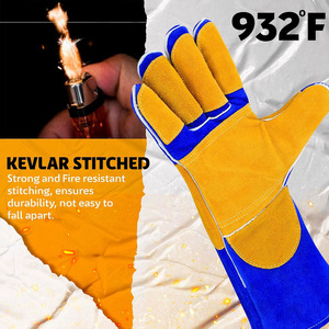 Guantes de soldadura de cuero dividido de piel de vaca de calidad superior dedo completo Palma resistente ignífugo guantes de barbacoa de lucha contra incendios - Product Image 4
