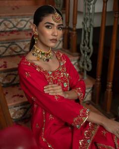Indien pakistanais rouge mariage porter prêt à l'emploi lourd broderie travail haute qualité Premium Designer Sharara Salwar costume Dupatta ensemble - Product Image 3
