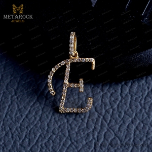 Sólido 14K oro amarillo pavé diamante inicial E hecho a mano encanto alfabeto colgante joyería al por mayor nuevo diseño - Product Image 3