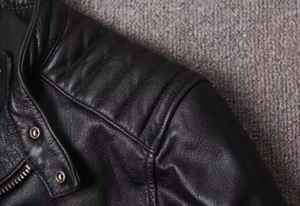 Haute qualité hommes noir véritable peau de mouton douce veste en cuir motard café Racer Style avec toile hiver haute rue Style - Product Image 4