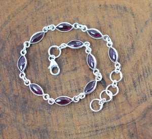Bracelet réglable en argent sterling 925 avec grenat rouge, 10 pierres, bijoux en pierres précieuses faits à la main, pierre naturelle, cadeau pour femmes - Product Image 1