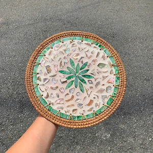 Handmade Round <b>Rattan</b> <b>Placemat</b> Featuring Mother of Pearl Shell Mosaic Direct Factory Wholesale Custom Logo Vietnam - Product Image 1