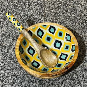 Bol à salade classique profond en résine époxy Bondtite écologique et durable, 7x3 pouces, avec cuillère et fourchette en bois de manguier poli - Product Image 3