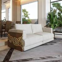 Canapé de salon en bois de teck arabe de luxe Accent de calligraphie dorée pour la maison hôtel bureau moyen-orient Émirats arabes unis Dubaï Turquie marché