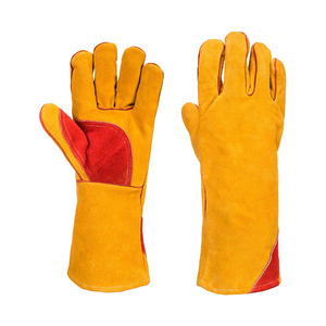 Cuir de vachette fendu pouce paume gants de soudage Protection des mains ignifuge résistant à l'abrasion gants de barbecue - Product Image 1