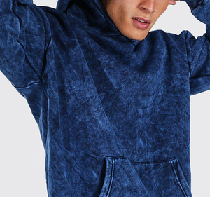 Hot Selling Boxy Fit <b>Blue</b> Acid Wash Pullover <b>Hoodie</b> &Sweatshirt High Quality Streetwear Breathable No Drawstring Hoodies For <b>men</b> - Product Image 6