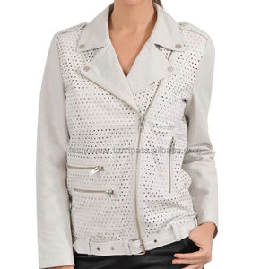 Elegante señoras otoño motocicleta prendas de vestir exteriores de moda Casual Slim Fit acolchado perforado chaqueta de cuero ecológico transpirable - Product Image 1