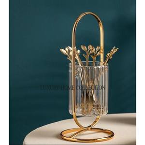 Heavy-duty premium antique finished metal <b>cutlery</b> holder with elegant patterns for enhancing dining table and kitchen decor - Product Image 5