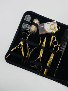 Kit de herramientas de extensión de pelo de acero inoxidable chapado en oro con logotipo personalizado al por mayor, tijera de peluquero, alicates de pelo con microperlas de silicona - Product Image 2