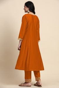 Conjunto Salwar de Organza con Bordado y Mezcla de Seda para Mujer, con Dupatta (G263-Naranja), Ropa Étnica India/Pakistaní para Bodas - Product Image 2