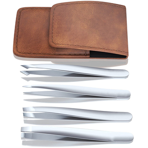 Pinzas para Depilar Cejas con Acabado Mate, Rectas, Inclinadas y de Punta, Juego de 4 Piezas con Estuche de Cuero PU - Product Image 1