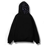 Trend Büyük Beden Grunge Fermuarlı Kapüşonlu Sweatshirt %100 Pamuk Günlük Sokak Giysisi, Yapay Elmas Örümcek Ağı ve Diş Grafik Tasarımıyla