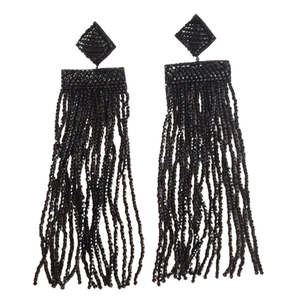 5.5 pouces de Long trois perles coupées glands noirs faits à la main boucles d'oreilles goutte pour femmes vêtements de fête et de soirée - Product Image 1