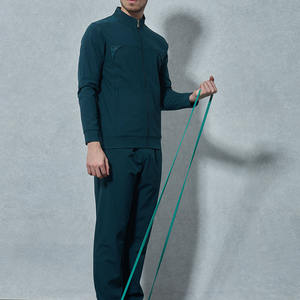 Ensemble de survêtement athlétique vert émeraude foncé pour homme, veste à col montant zippée intégrale et pantalon de jogging ajusté assorti, vêtements de sport performants - Product Image 2