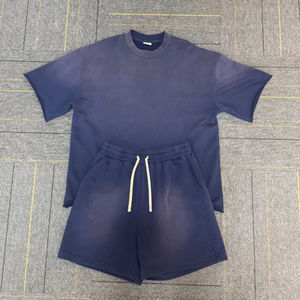 Camiseta estampada rentable para hombre, conjunto de pantalones cortos, 100% de algodón, lavado al sol, cuello redondo, camiseta 260GSM, conjuntos de pantalones cortos, felpa francesa - Product Image 3