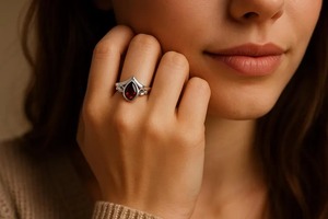 Anillo de granate en forma de lágrima hecho a mano de alta demanda Anillo de declaración elegante para amor o vitalidad Disponible para suministro mundial - Product Image 3