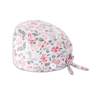 Floral Print <b>Scrub</b> <b>Cap</b> Cotton Knitted Seamless Fusing Unisex Hospital Uniform Accessory with Tie Back Design - Product Image 1