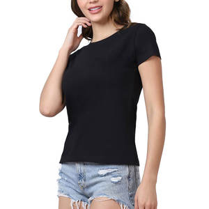 เสื้อยืดผู้หญิงสีดำสไตล์ลำลอง - Product Image 3