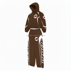 Ensemble coupe-vent en nylon 220GSM de qualité supérieure de grande taille Ensemble coupe-vent imprimé et brodé personnalisé marron avec panneaux blancs - Product Image 3