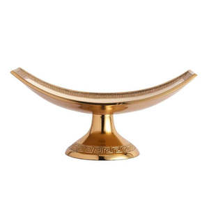Centre de table en métal doré de style nordique |   Plateau à fruits décoratif sur piédestal avec bordure à motif grec pour cadeau de mariage - Product Image 4