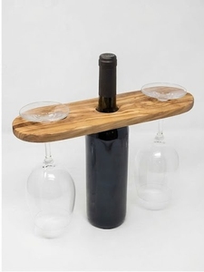 Porte-bouteilles en bois de manguier avec supports à verres, design rustique, vaisselle réutilisable - Product Image 1