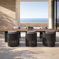 Ensemble de table à manger moderne et légère en aluminium pour l'extérieur, avec chaises en corde tressée, pour villa et jardin