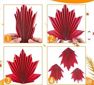 Éventail en papier à thème automnal feuille d'érable, décorations murales pour fête de Thanksgiving, accents suspendus pour toile de fond photo, réutilisable pour usage intérieur, Chine - Product Image 2