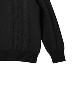 Suéter Polo de Punto Trenzado Personalizado para Hombre, Manga Larga, Cuello con Botones, Cuello en Contraste, Jersey de Invierno en Negro para Venta al por Mayor - Product Image 6