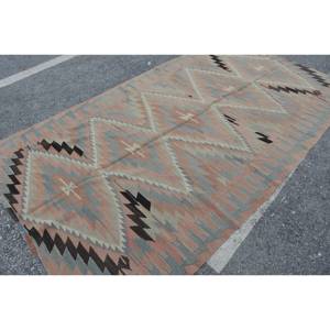 พรมขนแกะสไตล์ตุรกีวินเทจ5.5ft x 9.5ft สีเบจผ้าทอสี่เหลี่ยมผืนผ้าแบนลายปะต่อเป็นมิตรกับสิ่งแวดล้อม - Product Image 2