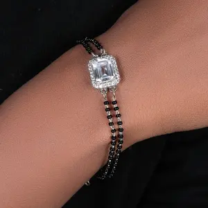 Women's 925 <b>Silver</b> Black <b>Bead</b> <b>Bracelet</b> with Cubic Zirconia Gold Plated Trendy Vintage Style for Party Perfect Gift - Product Image 4