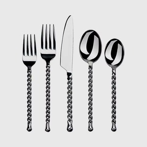 Juego de 5 cubiertos de acero inoxidable con mango de diseñador, cuchara, tenedor utilizado en la cocina, mesa, hogar, boda, cubiertos chapados en Color plateado - Product Image 2