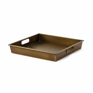 Antique Brass Rectangle Galvanized Metal Serving Tray With Handles <b>Dishwasher</b> Safe for Home Hotel Food Snacks Serving - Product Image 1
