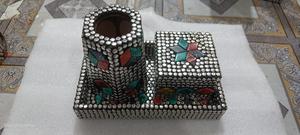 Artesanías de estilo árabe de madera con incrustaciones de Metal Bakhoor bandeja Mubakhar quemador de incienso para Eid/Ramadán regalo y artículo decorativo - Product Image 6