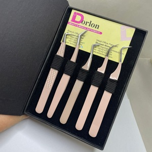 Pinzas de color rosa beige desnudo para extensión de pestañas, pinzas de volumen curvas personalizadas, pinzas de pestañas con logotipo privado al por mayor - Product Image 2