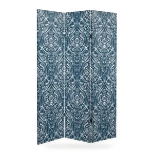 ฉากกั้นพับได้ผ้าแคนวาสสองด้านลายดามัสก์สีน้ำเงินกรมท่า - Product Image 4