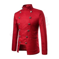Costume homme sur mesure, veste à double boutonnage, col montant, manches longues, pantalon, couleur rouge, avec boutons