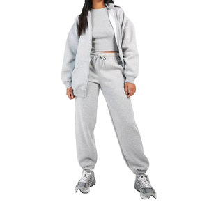 Zip up Jogging Hoodie Set Solid Streetwear con Loose Fit Trajes de chándal de gran tamaño - Product Image 1