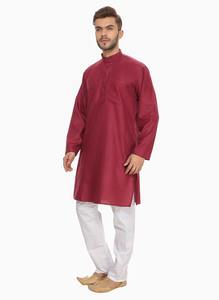 Maroon <b>Mens</b> Kurta <b>Pajama</b> <b>Set</b> Full Sleeve Kurta and Comfortable Cotton <b>Pajama</b> for Festivals and Weddings Available for Best Price - Product Image 2