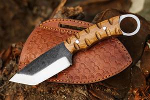Cuchillo Tanto de Hoja Fija de Acero Rasp, con Funda de Cuero y Madera de Fresno, EDC, para Caza, Camping, Full Tang, Grado Industrial, OEM, Bushcraft - Product Image 3