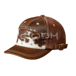 Gorra de Béisbol de Cuero Vacuno, Marrón y Blanco, con Pelo, Gorra de Cuero con Estampado de Vaca, Estilo Camionero - Product Image 4