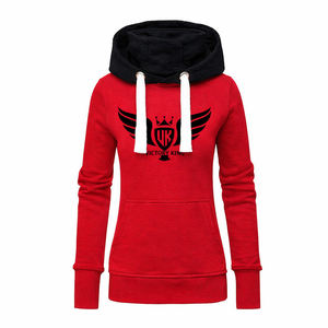 Women Red Pullover Hoodie with <b>Black</b> Hood <b>Long</b> <b>Sleeve</b> Kangaroo Pocket Sweatshirt Casual Streetwear Winter <b>Top</b> - Product Image 1