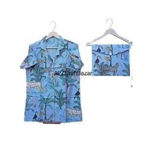 Ensemble de pyjama court à manches courtes pour femmes, imprimé numérique à motifs floraux, col en V, cordon de serrage, 100% coton, respirant, séchage rapide - Product Image 2