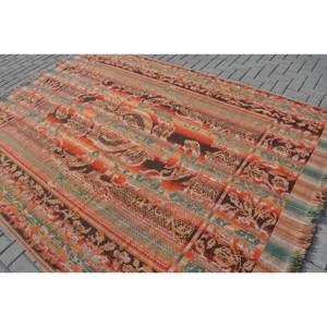 Vintage Turkish Rug 6.9 X 9.2 ft Red Green Patchwork Design Wool Flat Weave Technique for Large Area Living Room Decorations - Product Image 4