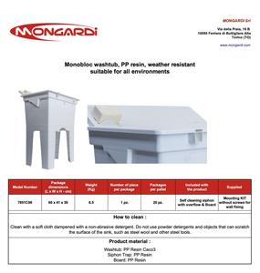 Mongardi Évier utilitaire monobloc en résine PP gris ciment 60x40x74mm avec vidange et kit de fixation inclus Fabriqué en Italie - Product Image 2