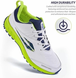 Calzado Deportivo Profesional DSC para Cricket, Color Blanco y Azul, con Tacos Metálicos, Alta Adherencia y Antideslizante - Product Image 1