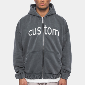 Sweats à capuche pour hommes avec fermeture éclair sweat à capuche lavé à l'acide pull surdimensionné streetwear en détresse sweats à capuche lourds pour hommes - Product Image 4