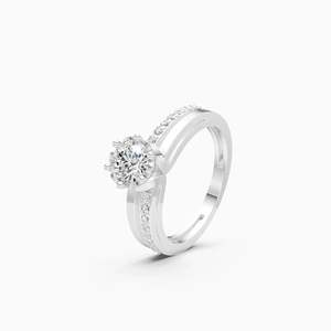 Lab Grown Diamond Everyday Solitaire With Side Accents Round <b>Statement</b> <b>Ring</b> 0.74 Ct In 9K Yellow White And Rose Gold - Product Image 2