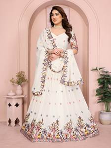 Ensemble Lehenga Choli en Georgette brodé noir et blanc foncé pour femmes avec dupatta, moderne, élégant, séchage rapide, pour mariage et soirée - Product Image 2