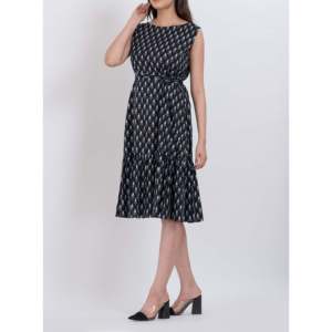 Vestido Midi de Algodón sin Mangas con Estampado Floral Negro para Mujer, Transpirable y de Alta Calidad, con Cinturón en la Cintura, Ideal para Fiestas de Verano en la Playa - Product Image 1